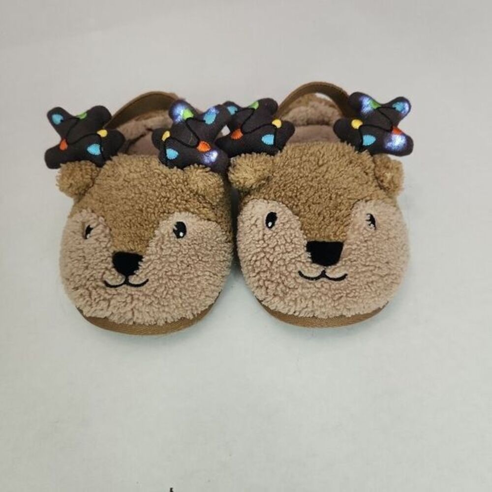 Kids Slippers Kids Size M 7/8 Brown Animal Face Plush Texture Cozy Warm Toddler